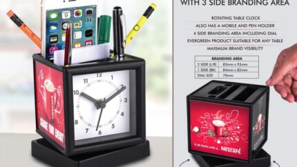 A139 – Rotating clock with 3 side branding area | Has pen stand &... - Image 3