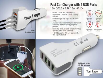 C154 – Fast car charger with 4 USB ports | 18W QC3.0+2.4A 12W –...