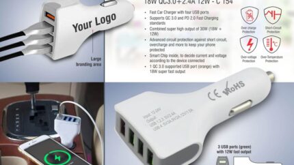 C154 – Fast car charger with 4 USB ports | 18W QC3.0+2.4A 12W –... - Image 3
