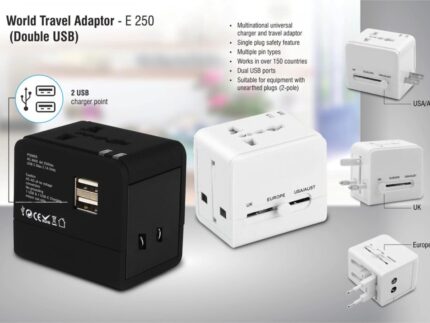 E250 – World travel Adaptor with Double USB – Best corporate Gifts - Image 2