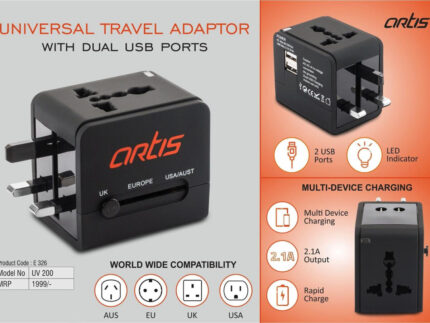 E326 – Artis Universal travel adaptor with Dual USB ports (UV200)...