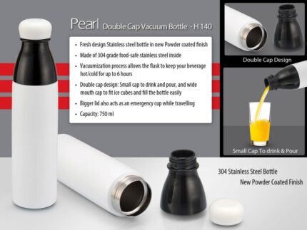 H140 – Pearl Double cap Vacuum bottle in powder coated finish... - Image 2