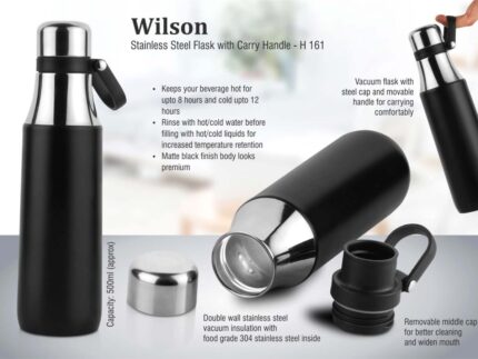 H161 – Wilson: Stainless steel flask with carry handle (500 ml... - Image 2