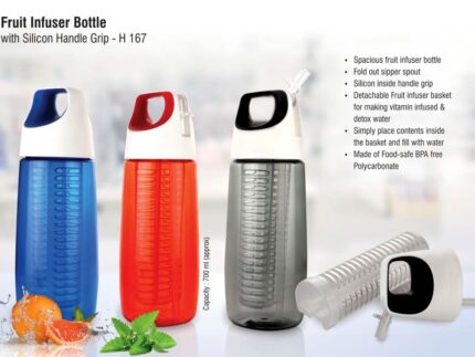 H167 – Fruit infuser bottle with silicon handle grip (700ml... - Image 2