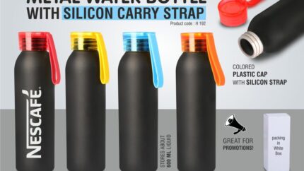 H192 – Metal water bottle with silicon carry strap (600 ml approx)... - Image 3