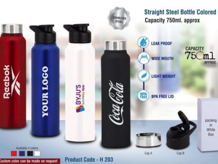 H203 – Straight steel bottle Colored | Capacity 750ml approx –... - Image 2