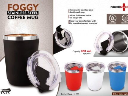 H226 – Foggy: Stainless Steel coffee mug | Premium clear cap with...