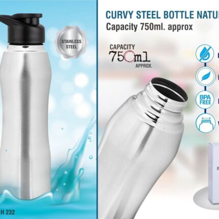 H232 – Curvy steel bottle Natural | Capacity 750ml approx – Best... - Image 2