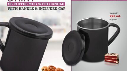 H237 – Shiny SS Coffee mug with handle | Cap included | Capacity... - Image 4