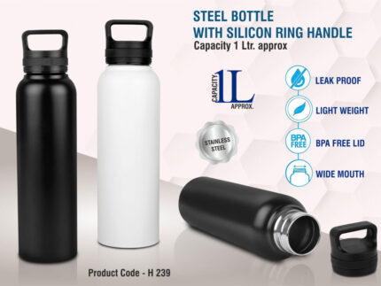 H239 – Steel bottle with silicon ring handle | Capacity 1000 ml... - Image 3
