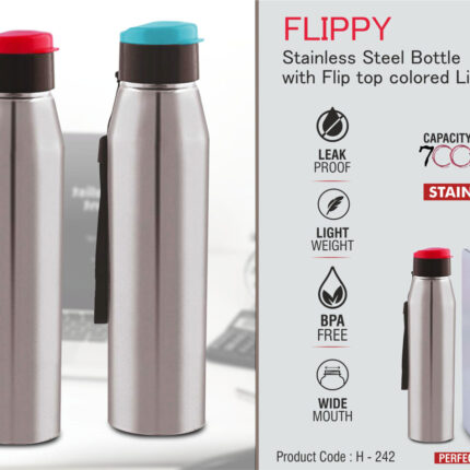 H242 – Flippy Stainless steel bottle with flip top colored lid |... - Image 2