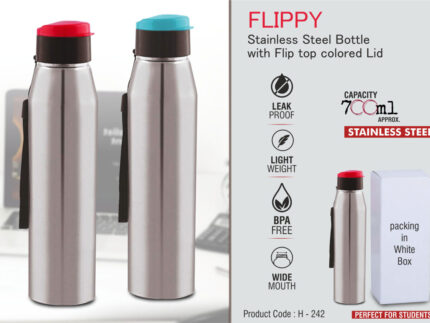 H242 – Flippy Stainless steel bottle with flip top colored lid |... - Image 3