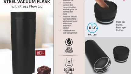 H262 – Straight Steel Vacuum Flask with Press Flow Lid | 304 steel... - Image 3