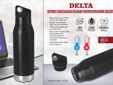 H263 – Delta Steel Vacuum Flask with Finger slot | 304 steel... - Image 2
