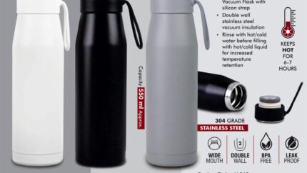 H269 – Travel Wide mouth Vacuum Flask with Silicon Strap | 304... - Image 3