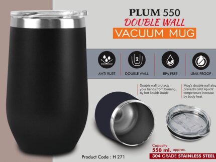 H271 – Plum 550: Double wall Vacuum Mug | 304 grade steel |... - Image 2