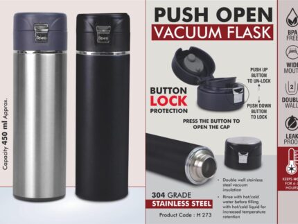 H273 – Push open Vacuum Flask with Button lock protection | 304... - Image 1