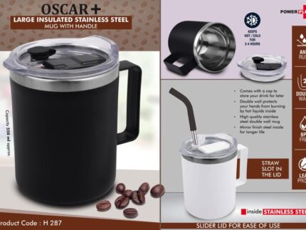 H287 – Oscar+: Large Insulated SS coffee mug with handle | Clear...