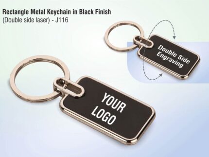 J116 – Rectangle metal keychain in Black finish (Double side...