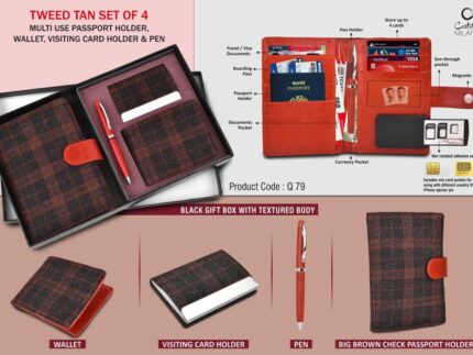 Q79 – Tweed Tan Set of 4: Multi use Passport holder, Wallet, Card...