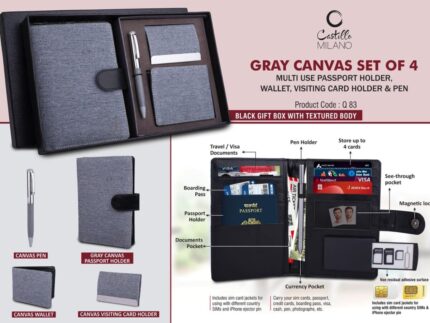 Q83 – Canvas Gray Set of 4: Multi use Passport holder, Wallet... - Image 2