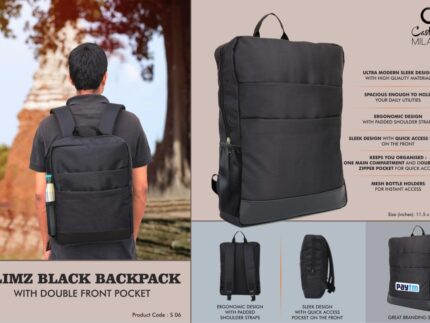 S06 – Slimz black backpack with double front pocket – Best... - Image 2