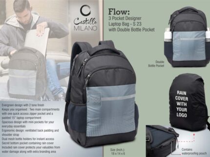 S23 – Flow: 3 pocket Designer laptop bag with double bottle pocket... - Image 2