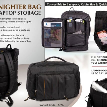 S26 – Overnighter bag with Laptop storage | Convertible to... - Image 2