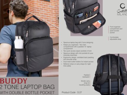 S27 – Buddy: 2 tone Laptop bag with double bottle pocket | Front... - Image 2