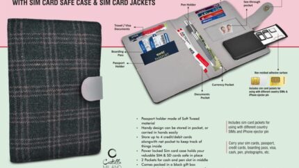 S34 – Gray Chequed Tweed Passport holder with Sim Card Safe Case &... - Image 3