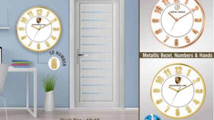 W10a – Bold White Wall Clock with 3D Numbers | with Metallic... - Image 3