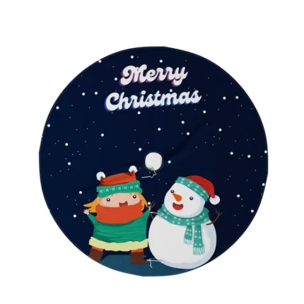 Boy and Snowman Xmas Tree Skirt , Tree collar - Image 2