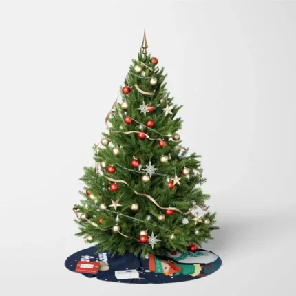 Boy and Snowman Xmas Tree Skirt , Tree collar - Image 3