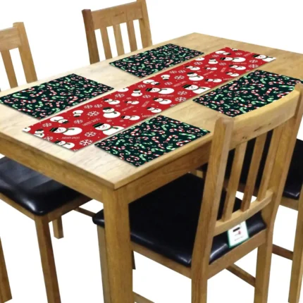 Merry Christmas Snowman Xmas Table Mats and Runner Set