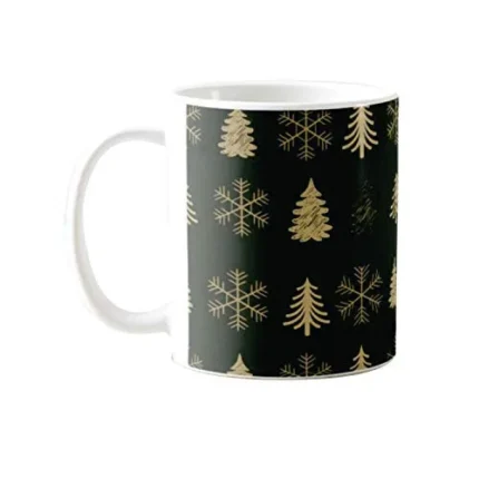 Snowflakes & Xmas Tree Christmas Coffee Mug with Coaster - Image 4