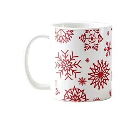 Xmas Snowflakes (Maroon) Christmas Coffee Mug with Coaster - Image 4