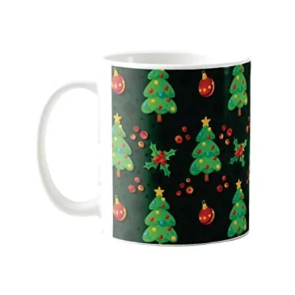 Xmas Tree (Green) Christmas Coffee Mug with Coaster - Image 4