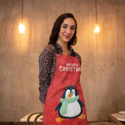 Red Penguin Printed Christmas apron