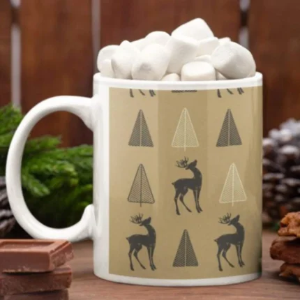Reindeer Xmas Tree Christmas Coffee Mug With Coaster