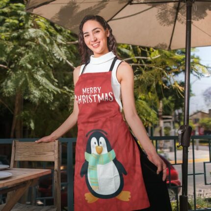 Red Penguin Printed Christmas apron - Image 2
