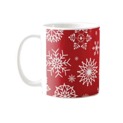 Xmas Red Snowflakes Christmas Coffee Mug With Coaster - Image 3