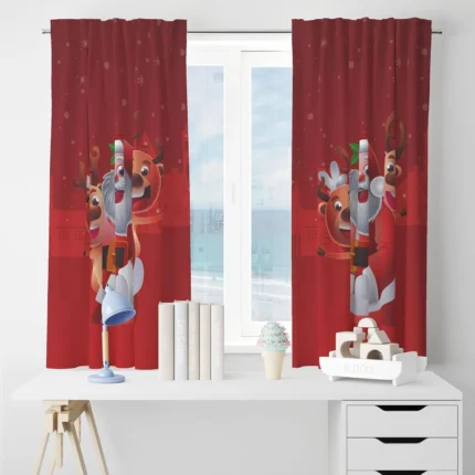 Santa Claus And It's Friend Christmas Curtain - Image 4