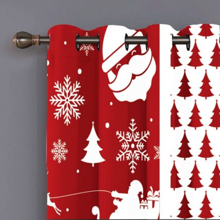 Christmas Tree Santa Pattern Christmas Curtain - Image 2