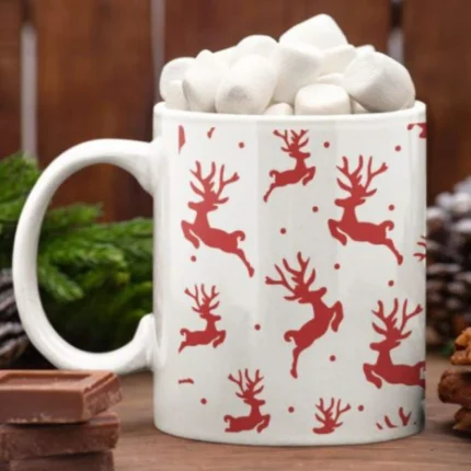 Xmas White Reindeer Coffee Christmas Mug with Coaster