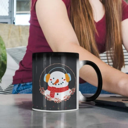 Cute Musical Snow Man Coffee Christmas Mug with Coaster - Image 3