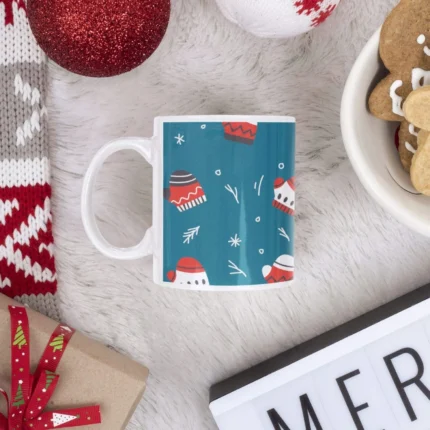 Santa Socks (Blue) Christmas Coffee Mug with Coaster - Image 3