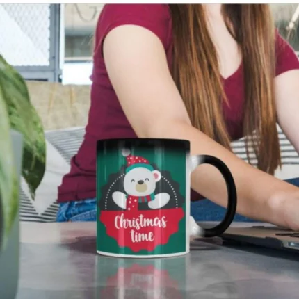 Cute White Bear Coffee Christmas Mug with Coaster - Image 3