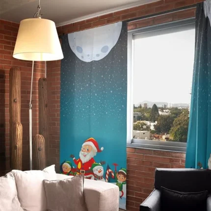 Santa with Snowman Christmas Curtain - Image 2