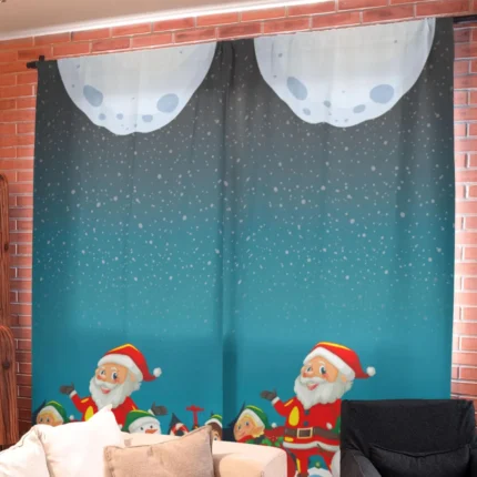 Santa with Snowman Christmas Curtain - Image 3