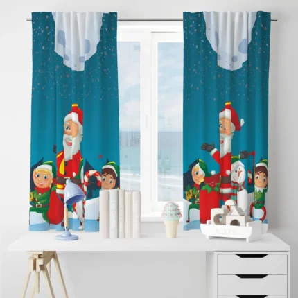 Santa with Snowman Christmas Curtain - Image 4